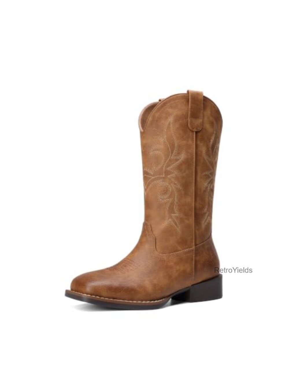 Women's Square Toe Mid-Calf Western Boots Faux Leather